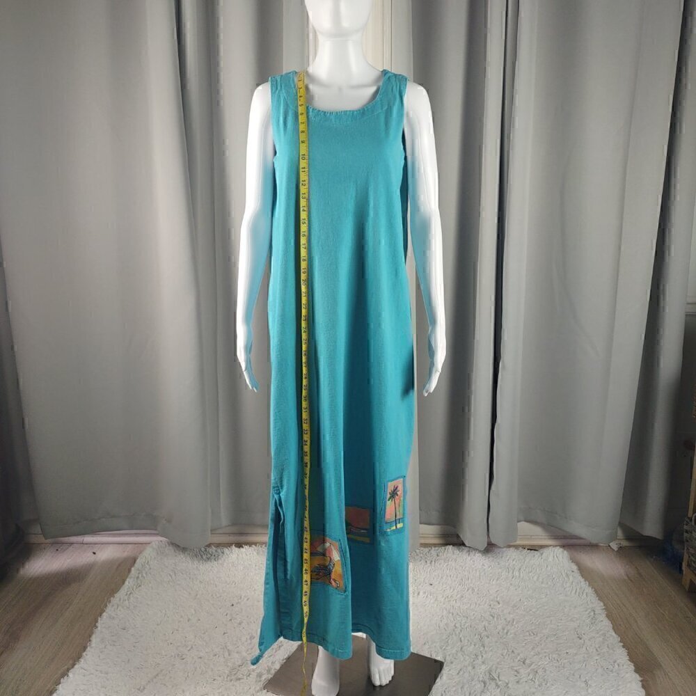Michael Leu Art to Wear 100% Cotton Turquoise Sleeveless Tank Maxi Dress Size M - Picture 5 of 11